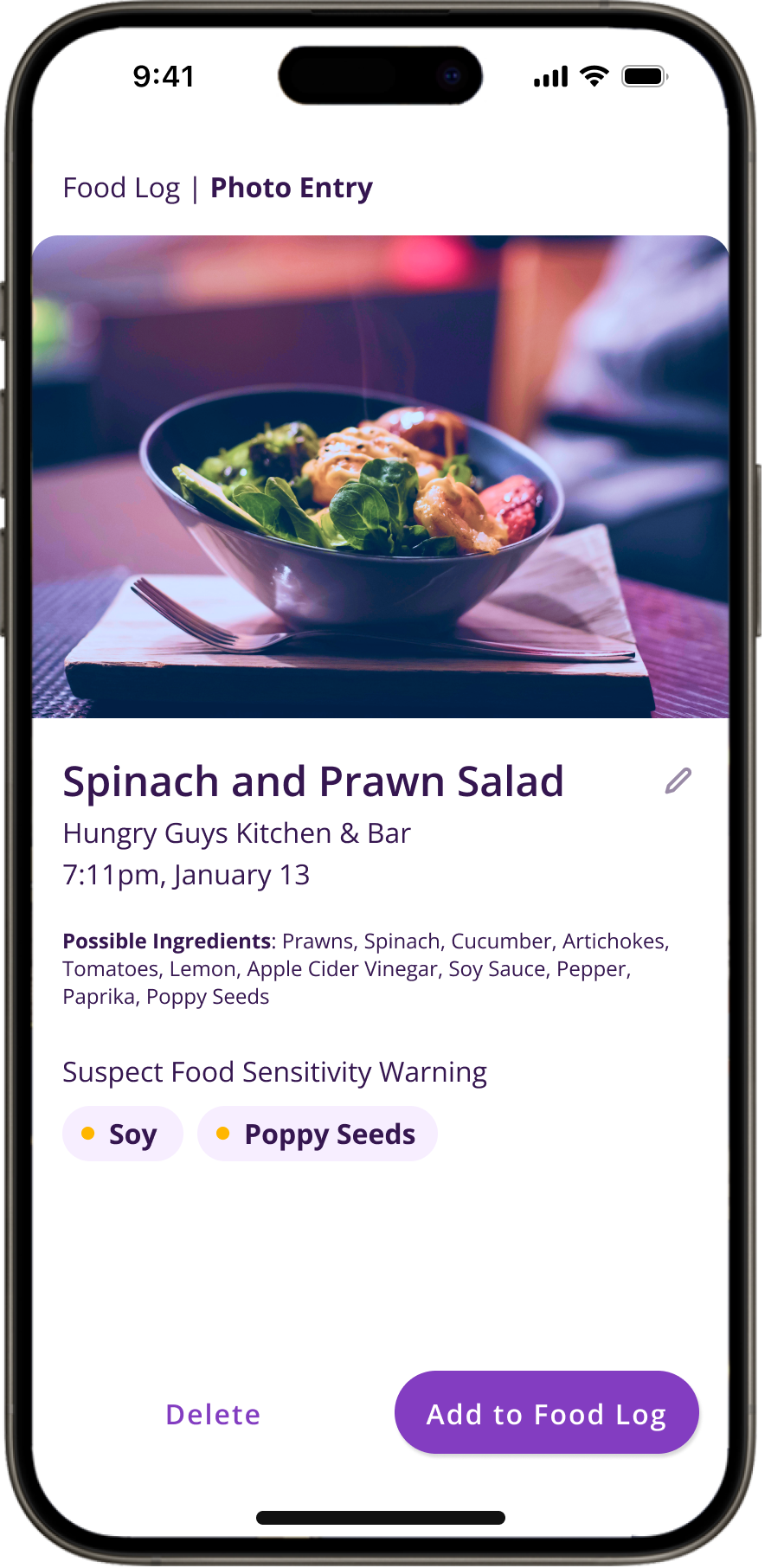 Allerpher food-log-screen