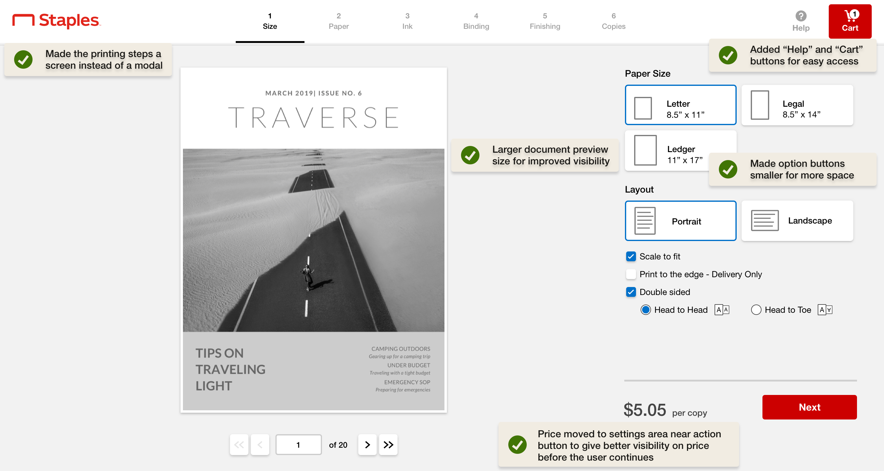 PNI Media Staples cart conversion print settings UX solution